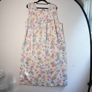 VTG Castle Harbor Floral Butterfly Sleeveless Nightgown House‎ Dress Cottage XL